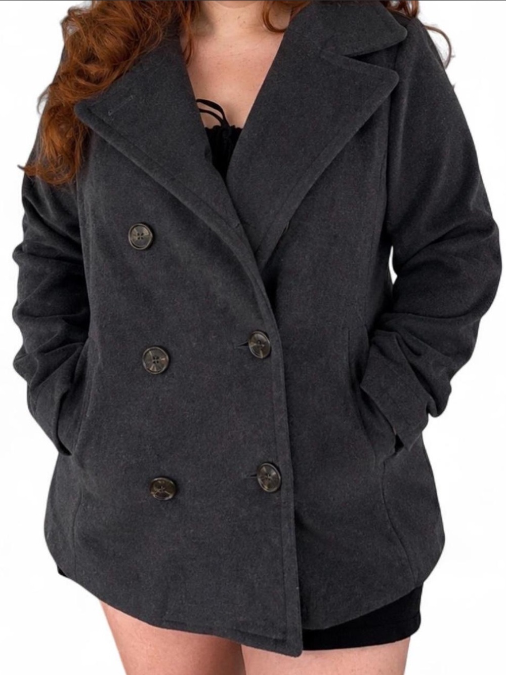 GAP Women's Dark Charcoal Double-Breasted Peacoat